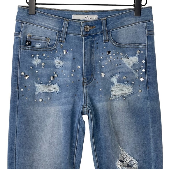 Kancan Skinny Jeans 26 Embellished Pearl High Rise Distressed Stretch Denim - Picture 2 of 11